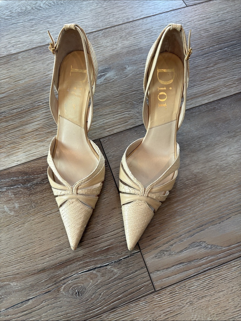 Dior Beige Textured Pointed-Toe Slingback Heels